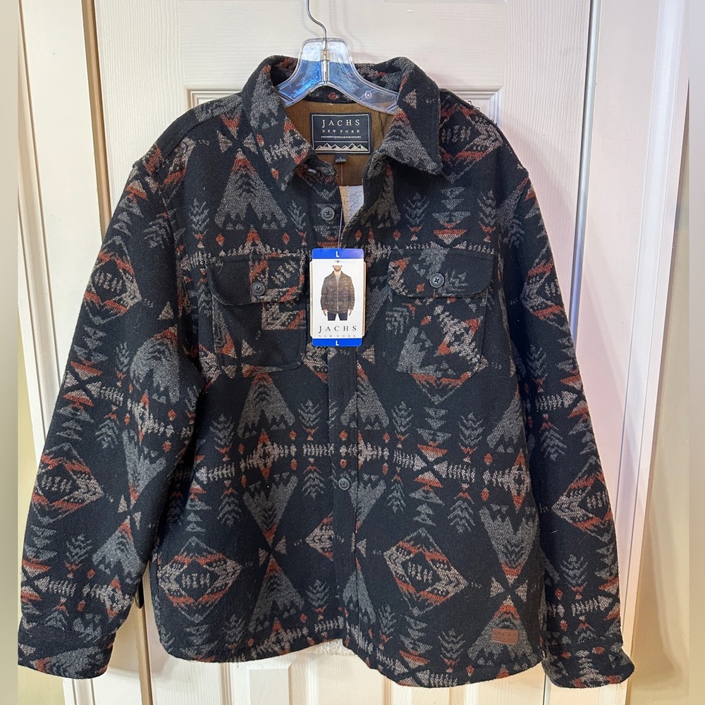 Jachs sherpa lined wool blend multicolor aztec tribal shirt jacket Shacket new